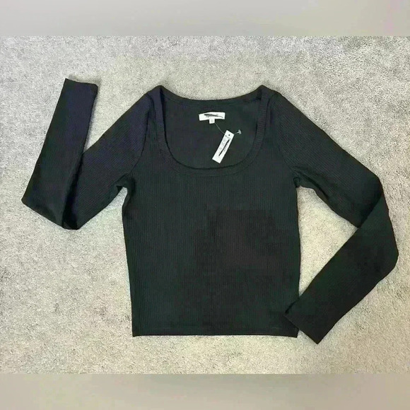 Madewell *Black* Square-Neck Long-Sleeve Crop Tee in Sleekhold Size XS - Picture 2 of 7